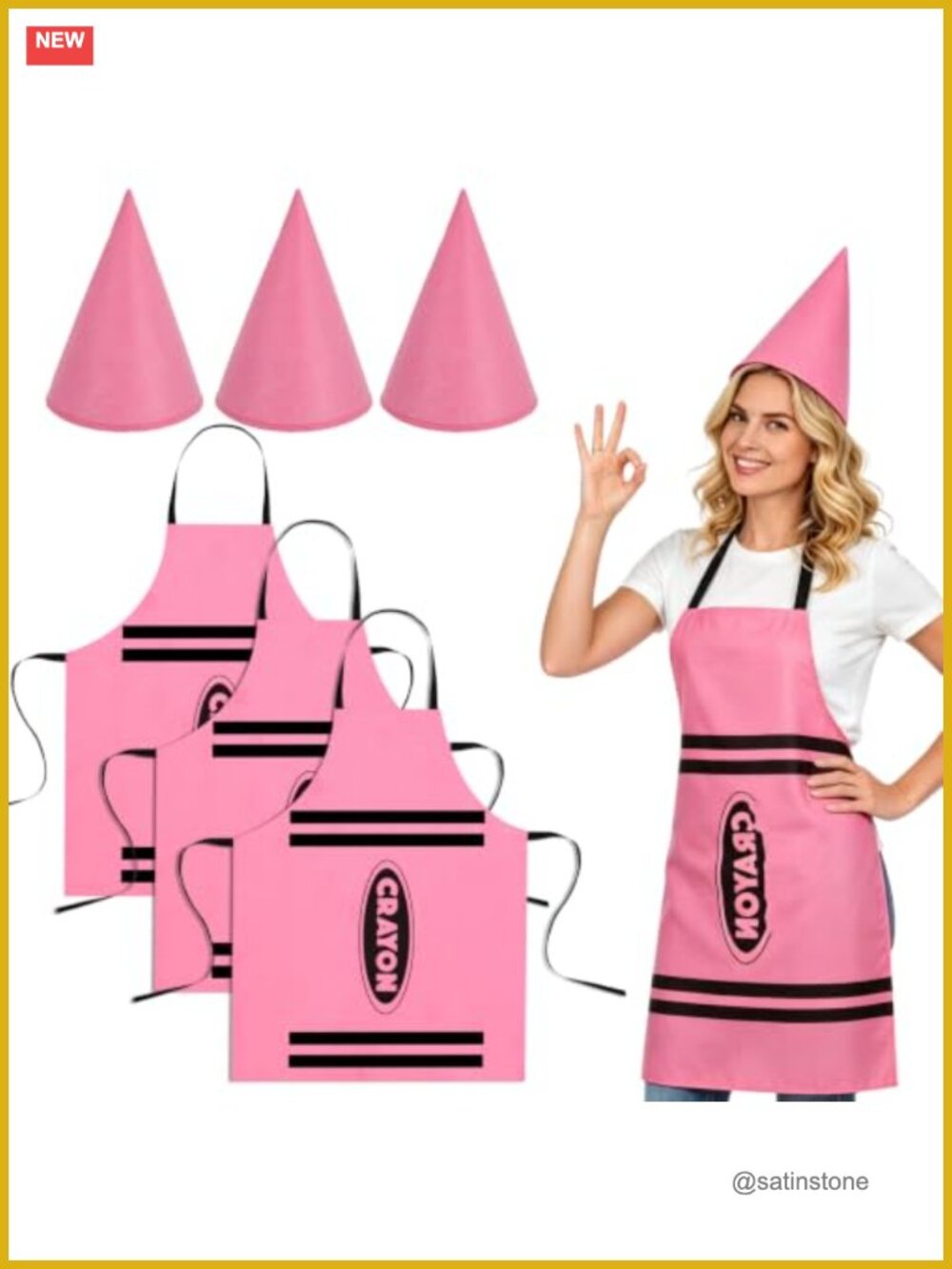 Crayon Costume Set Adult Halloween Cosplay Apron & Cone Hat Polyester